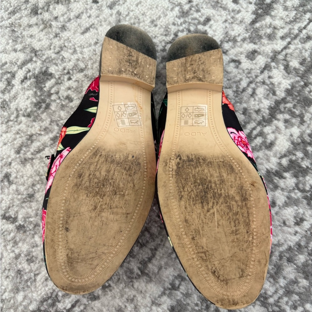 3/$40 Aldo Black and Pink Floral Loafers with Wide Band - Picture 5 of 5